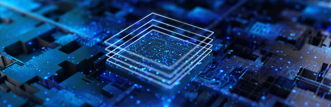 Processor chip in tech environment and blockchain concept
